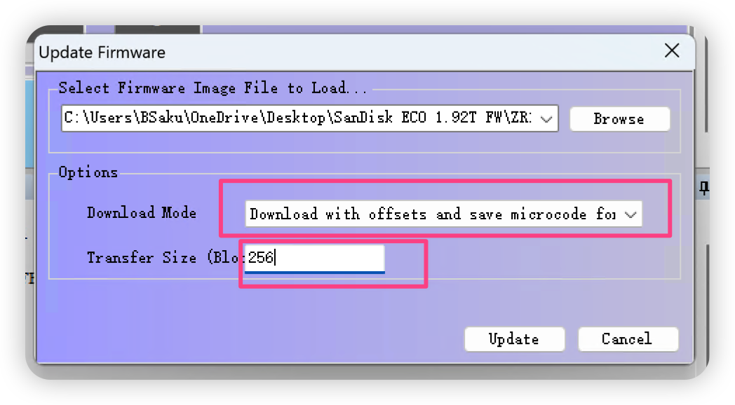 SanDisk Guard Tool 固件更新窗口